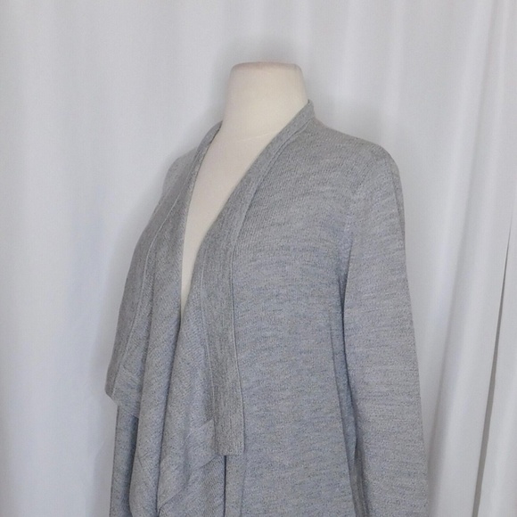 THEORY Winxie Gray Ribbed Knit Draped Cardigan Sweater Merino Wool Small - Picture 7 of 14